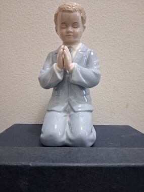 Porcelain Praying Boy Figurine in Light Blue - Home Accent